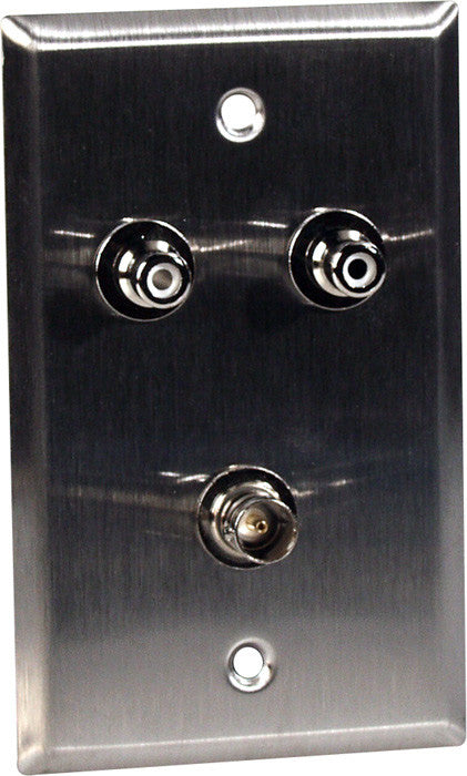 Single-Gang White Lexan Wall Plate with 2 RCA Barrels and 1 BNC Barrel