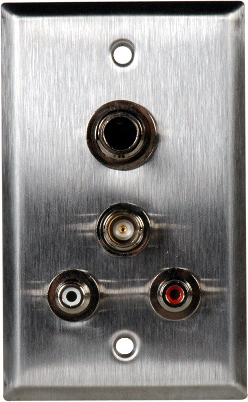 Single-Gang Clear Anodized Plate with 2-RCA Barrels/1-BNC Barrel/1-S-Video Barrel