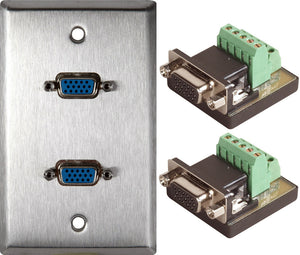 Single-Gang Stainless Plate with 2 HD 15-Pin Female Terminal Block