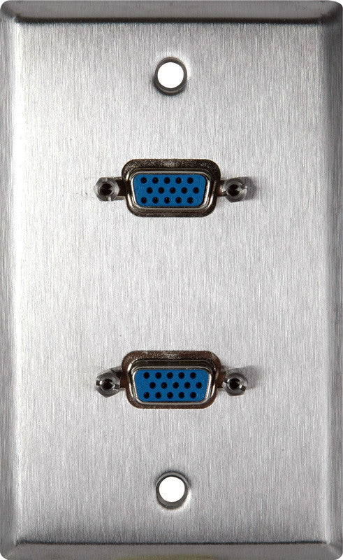 Single-Gang Brass Plate with 2 HD 15-Pin Female Rear Solder Connectors