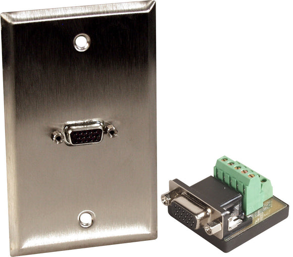 Single-Gang Black Anodized Wall Plate with One HD15-Pin Female Terminal block