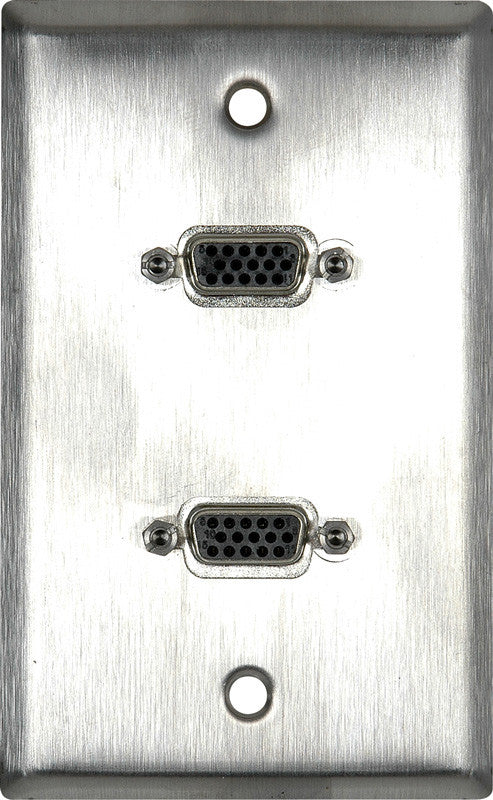 Single-Gang Clear Anodized Wall Plate with Two VGA HD 15-Pin Female Barrels