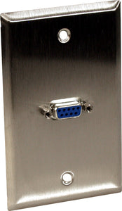 Single-Gang Black Anodized Aluminum Wall Plate with One 9-Pin D-Sub Barrel