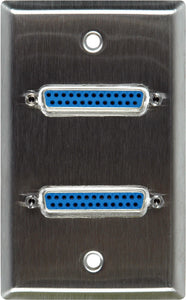 Single-Gang Stainless Steel Wall Plate with Two 25-Pin D-Sub Female Barrels