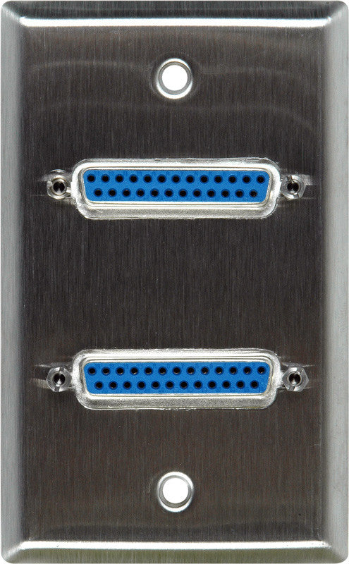 Single-Gang Brass Wall Plate with Two 25-Pin D-Sub Female Barrels