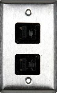 Single-Gang Black Anodized Aluminum Wall Plate with Two TecNec RJ45 Barrels