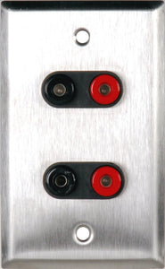 Single-Gang Black Anodized Wall Plate with 2 Pomona Dual Banana Jacks 2-Black/2-Red