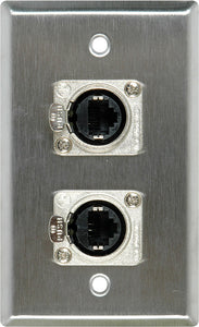 Single-Gang Brown Lexan Wall Plate with 2 Neutrik RJ45 To Rear Krone Connectors