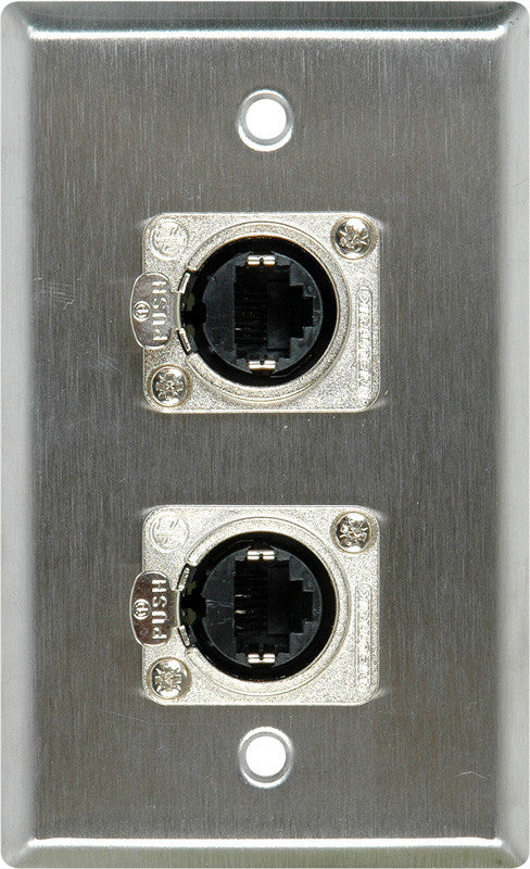 Single-Gang Clear Anodized Wall Plate with 2 Neutrik RJ45 To Rear Krone Connectors