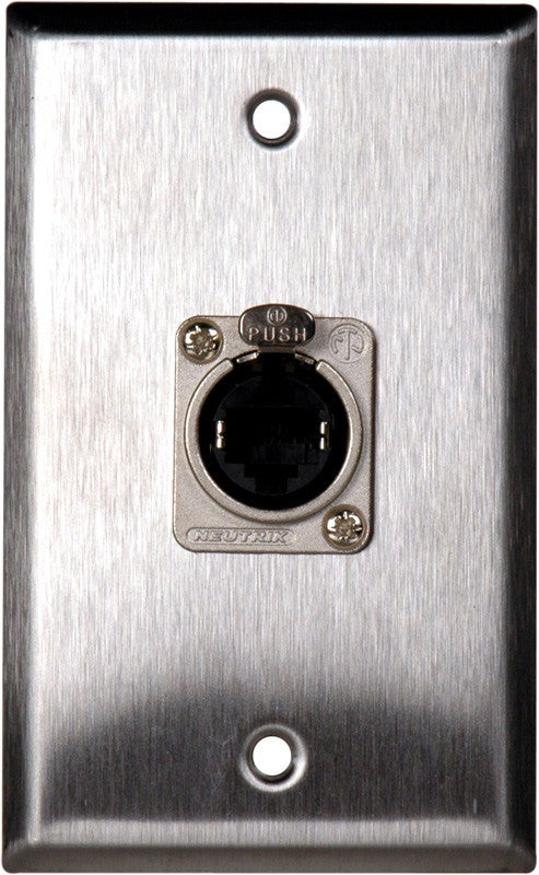 Single-Gang Black Anodized Wall Plate with 1 Neutrik RJ45 To Rear IDC110 Connector