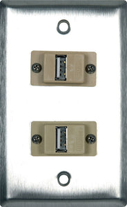 1G Brass Wall Plate with 2 USB A to B Barrels