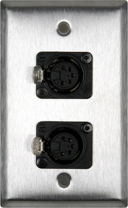 Single-Gang Clear Anodized Aluminum Wall Plate with Two 5-Pin XLR DMX Connectors