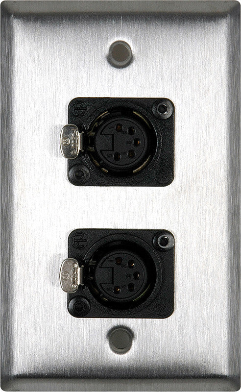 Single-Gang Clear Anodized Aluminum Wall Plate with Two 5-Pin XLR DMX Connectors