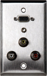 Single-Gang Ivory Lexan Plate with 1-VGA Female Barrel/3 RCA Barrels/1 Mini Jack 3.5mm