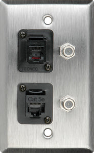 Single-Gang Ivory Lexan Wall Plate with 1-RJ45/1-RJ11 & 2- FJ-FJCM Barrel Connectors