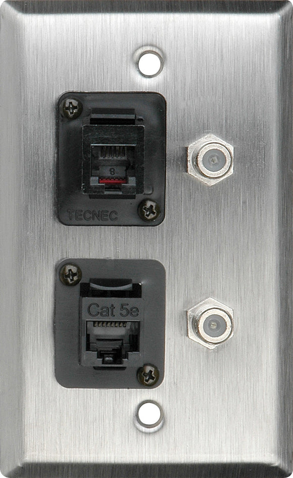 Single-Gang Gray Lexan Wall Plate with 1-RJ45/1-RJ11 & 2- FJ-FJCM Barrels