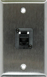 Single-Gang Black Anodized Wall Plate with 1 TecNec Cat 6 Barrel