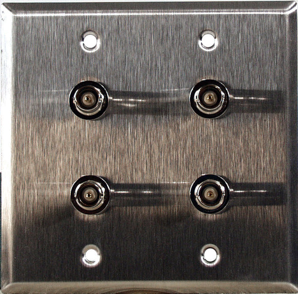 Double-Gang Black Anodized Aluminum Wall Plate with 4 BNC- RGBS Barrels