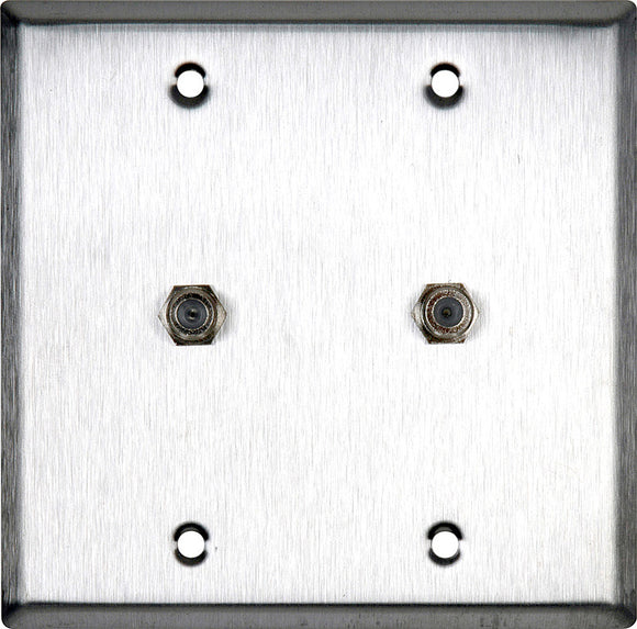 Double-Gang Stainless Steel Wall Plate with Two F- Female Barrel Connectors