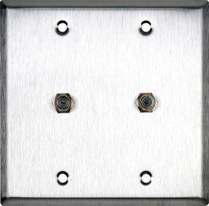 Double-Gang Brown Lexan Wall Plate with Two F- Female Barrel Connectors