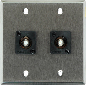 Double-Gang Black Anodized Wall Plate with 2 Front Recessed F- Female Barrels