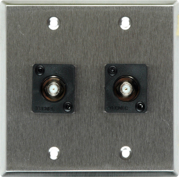 Double-Gang Stainless Steel Wall Plate with 2 Front Recessed F- Female Barrels