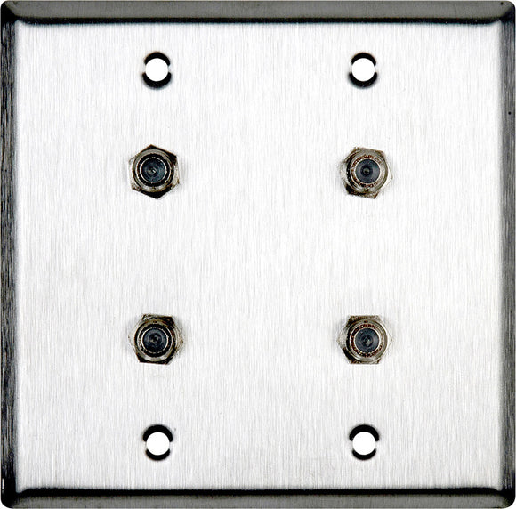 Double-Gang Ivory Lexan Wall Plate with 4 F- Female Barrel Connectors