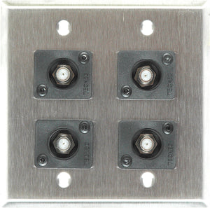 Double-Gang White Lexan Wall Plate with 4 Front Recessed F- Female Barrel Connectors