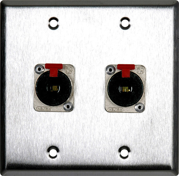 Double-Gang Black Anodized Wall Plate with 2 - Neutrik NJ3FP6C Stereo 1/4 Latching Jacks