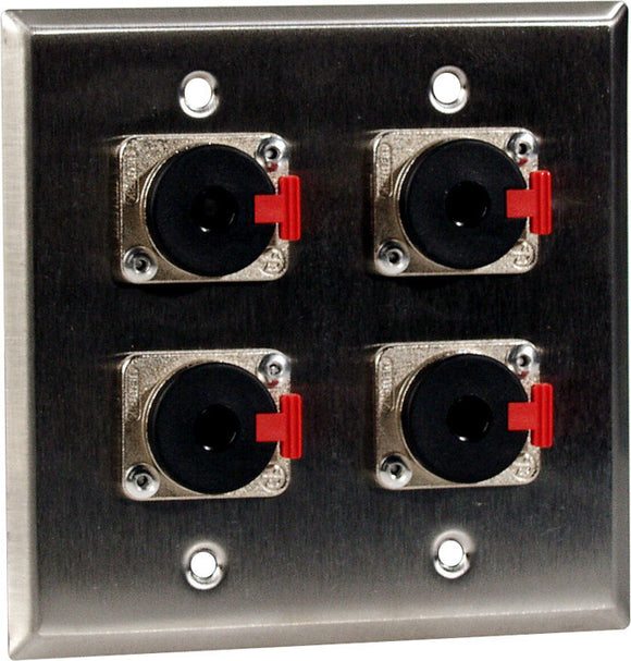 Double-Gang Brown Lexan Wall Plate with 4 Neutrik NJ3FP6C Stereo 1/4 Latching Jacks