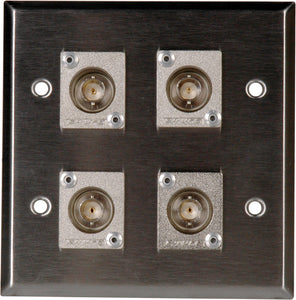 Double-Gang Black Anodized Wall Plate with 4 Canare BCJ-JRU Recessed BNC Barrels