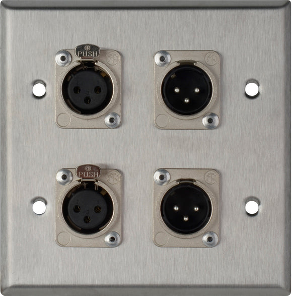 Double-Gang Neutrik Dual 3-Pin XLR Male & Dual XLR Female Gray Lexan Wall Plate