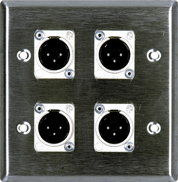 Double-Gang Ivory Lexan Wall Plate with 4 Neutrik XLR 3-Pin Male Connectors