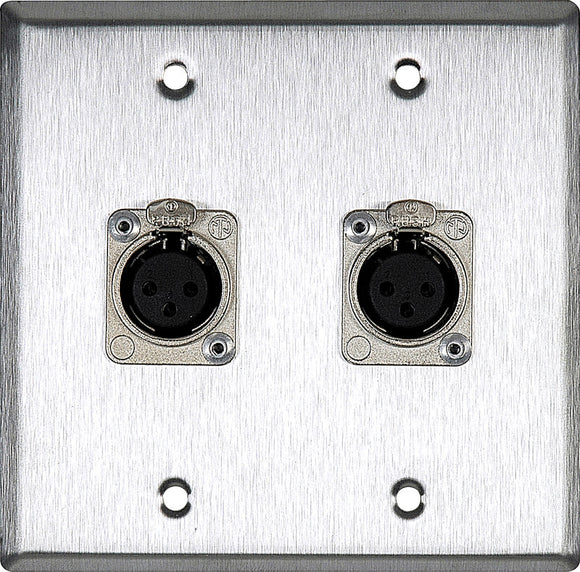 Double-Gang Brass Wall Plate with 2 Neutrik Latching 3-Pin XLR Females