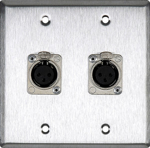 Double-Gang Black Anodized Wall Plate with 2 Neutrik Latching 3-Pin XLR-Fs