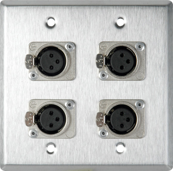 Double-Gang Stainless Plate with 4 Latching 3-Pin XLR Female Terminal Block