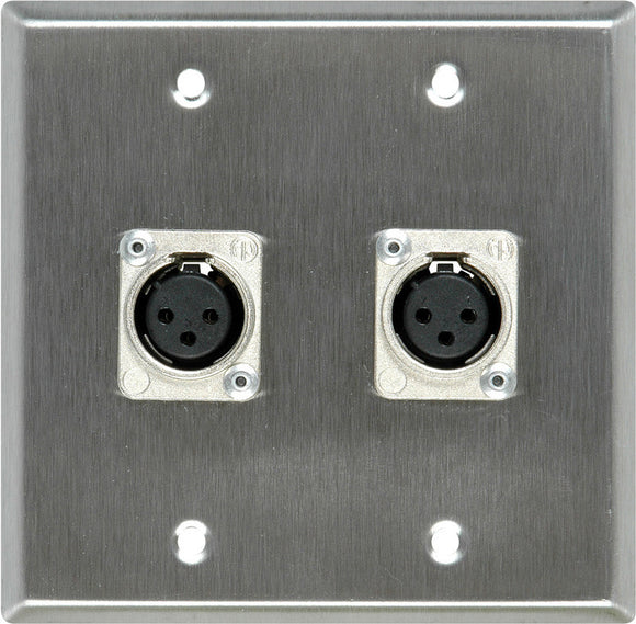 Double-Gang Brown Lexan Wall Plate with 2 Latchless 3-Pin XLR Females