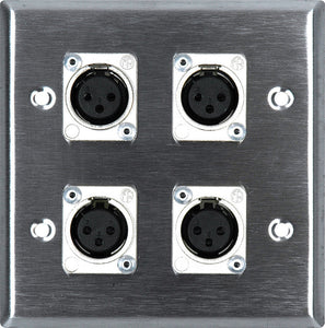 Double-Gang Black Anodized Wall Plate with 4 Latchless 3-Pin XLR Females