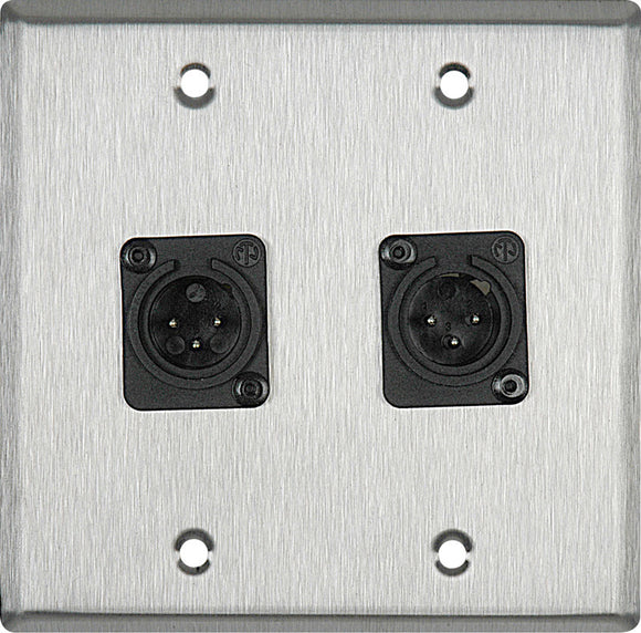 Double-Gang Clear Anodized Wall Plate with 2 Neutrik Plastic 3-Pin XLR-Ms