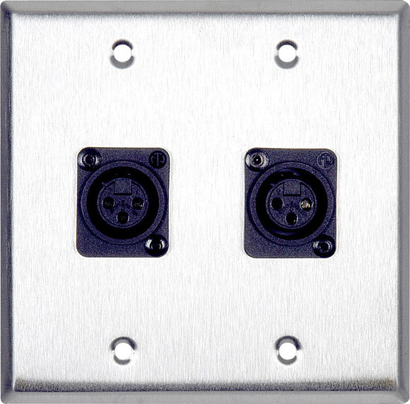 Double-Gang White Lexan Wall Plate with 2 Plastic Latchless 3-Pin XLR Females