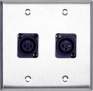 Double-Gang Brown Lexan Wall Plate with 2 Plastic Latchless 3-Pin XLR Females