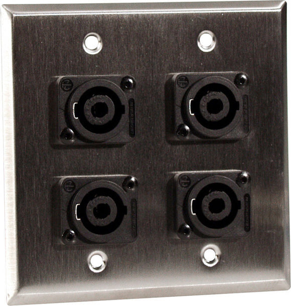 Double-Gang Brass Wall Plate with 4 Neutrik NL4MP 4-Pole Speakons