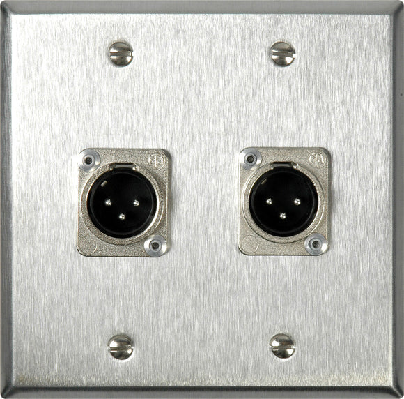 Double-Gang Gray Lexan Wall Plate with 2 Neutrik XLR 3-Pin Male Connectors