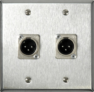 Double-Gang Stainless Steel Wall Plate with 2 Neutrik XLR 3-Pin Male Connectors