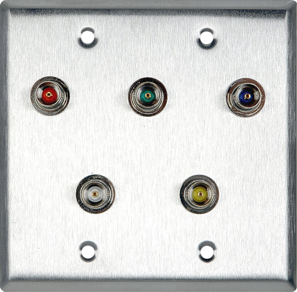 2-Gang Brass Wall Plate with 5 BNC RGBHV Barrels