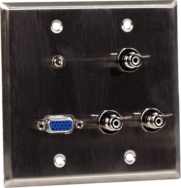 Double-Gang White Lexan Wall Plate with 1-HD15F/3-RCA Barrels and 1 -3.5 Stereo Mini Jack