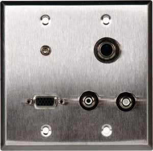 Double-Gang Black Anodized Plate with 1-HD15F/1-S-VIDEO/2-RCA Barrels and 1-3.5 Stereo Jack