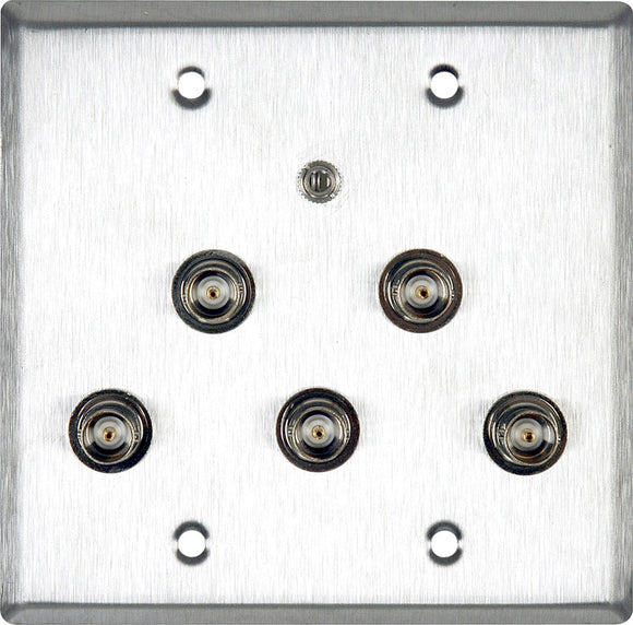 Double-Gang Clear Anodized Wall Plate with 5 BNC RGBHV Barrels & 1-3.5mm Stereo Mini Jack