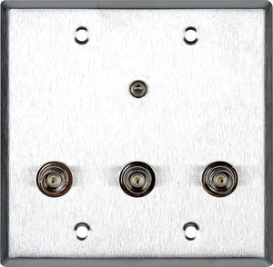 Double-Gang Ivory Lexan Wall Plate with 3 BNC RGB Barrels & 1 Stereo Mini Jack