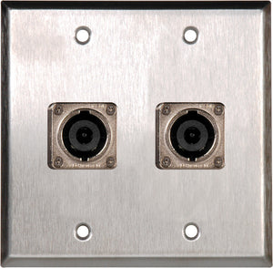 Double-Gang Black Anodized Wall Plate with 2 Neutrik NL8MPR 8 Pole Speakon Connectors